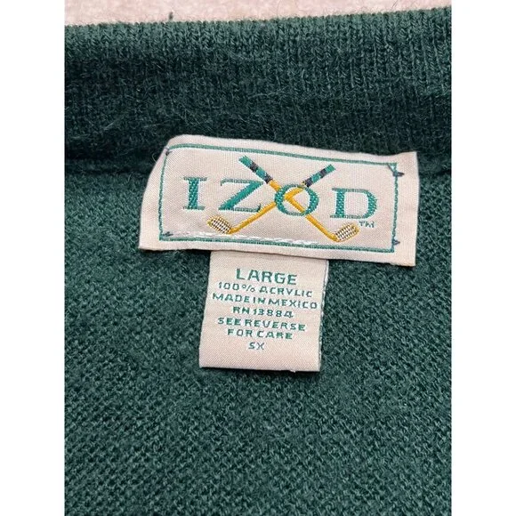 Vintage Izod 80's V-Neck Hunter Green Acrylic Long sleeve Sweater Size Large - Picture 5 of 9